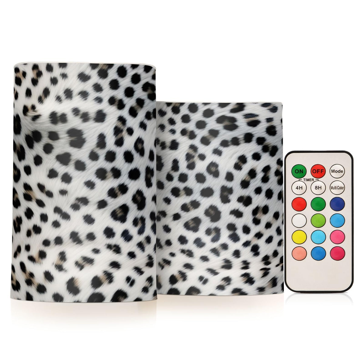 GUIJI White Leopard Print Flameless Candles, Flameless Candles with Remote Set of 2, Flameless Candles Battery Operated, Pillar Candles Home Decoration, Christmas, Party, E08D23009