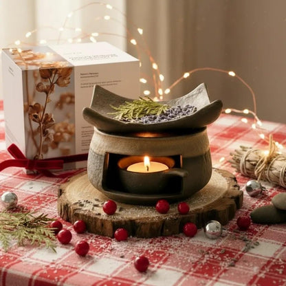 Ceramic Tea Stove Warmer Set, Aromatherapy Burner, Handmade Ceramic Candle Wax Melts Warmer with Tealight Holder, for Meditation (B)