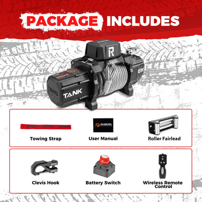 RUGCEL WINCH 20000lb Waterproof Electric Steel Rope Winch 12V with Hawse Fairlead,Black Rope，for Truck SUV