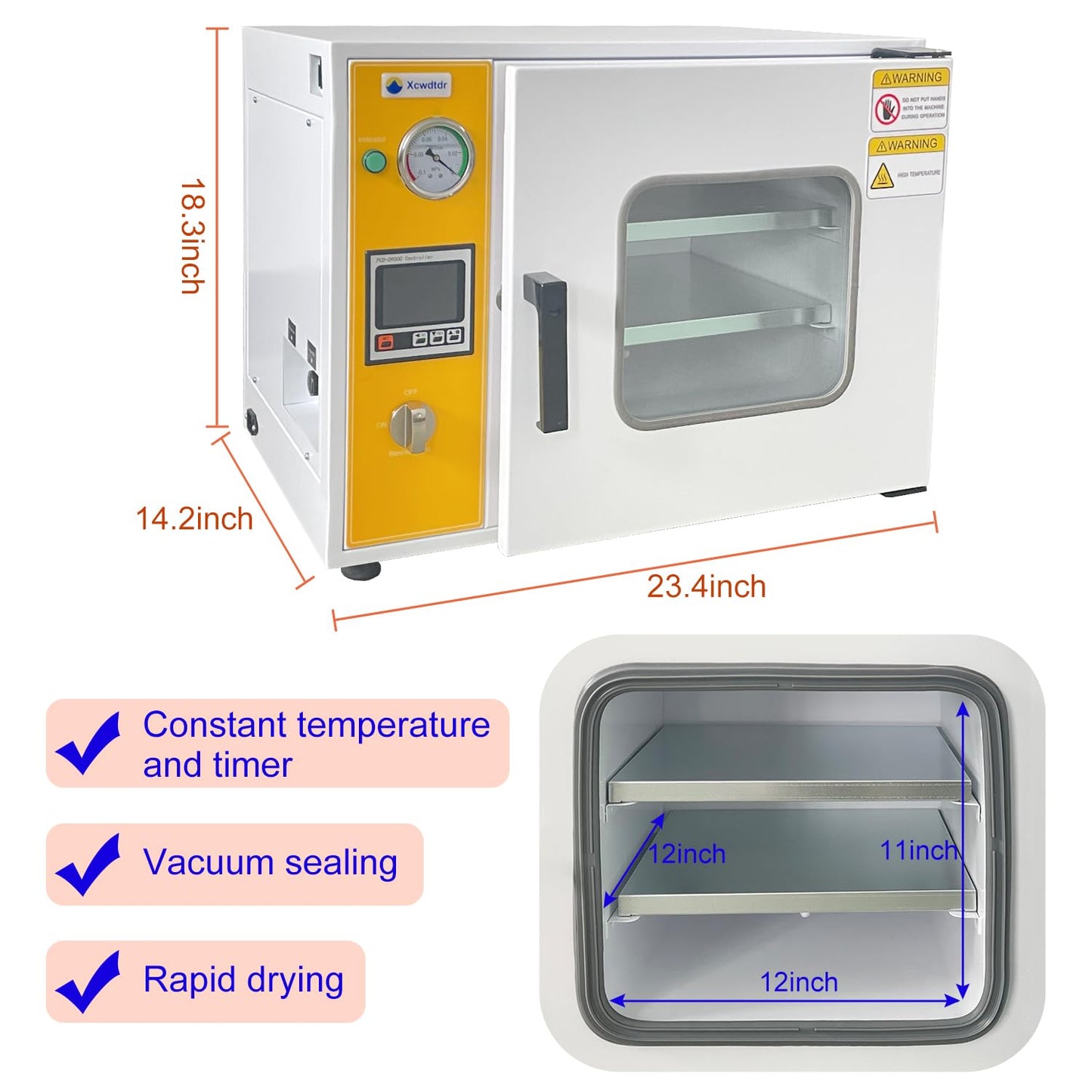 Xcwdtdr 0.9Cubic Feet Vacuum Drying Oven- 12x12x11 Inch Chamber, Temperature Control, RT+10℃-250℃，Vacuum Oven Large Capacity Vacuum Drying Oven for Laboratory And Industrial