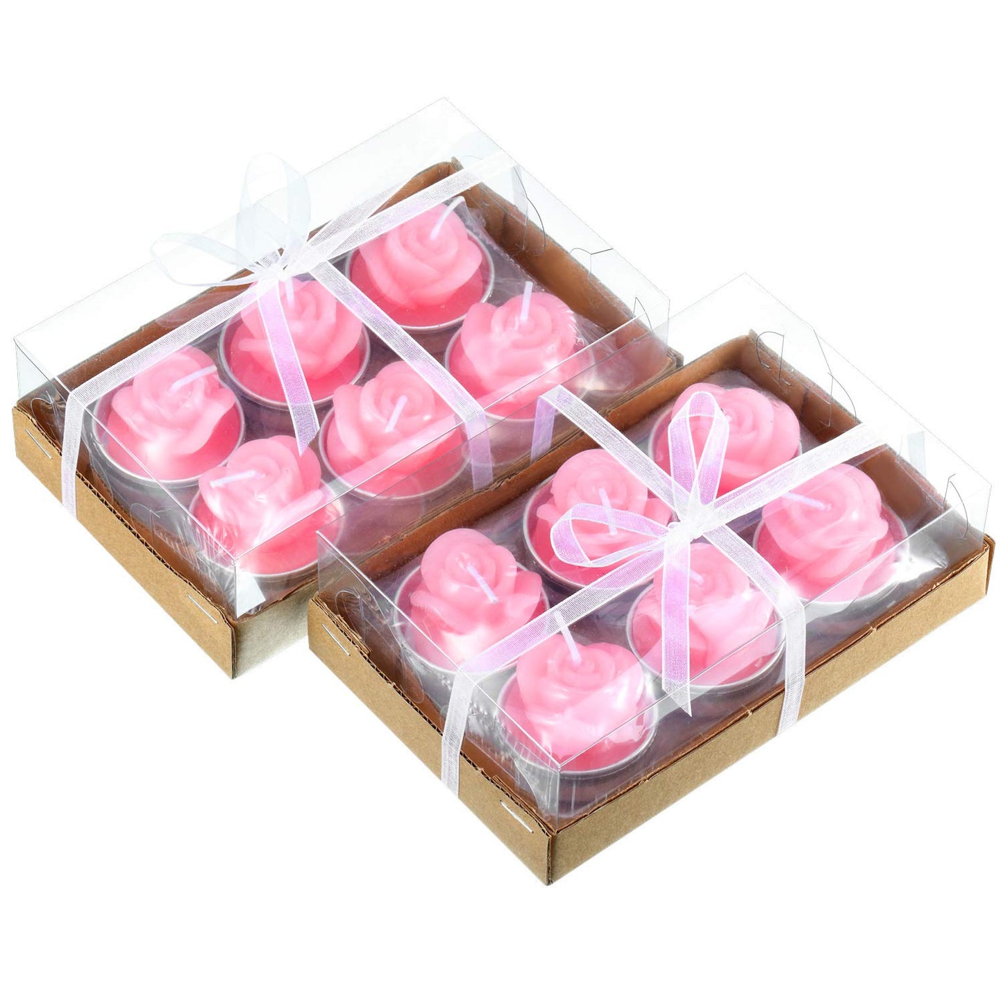 TecUnite 12 Pieces Rose Tealight Candles Handmade Delicate Rose Flower Candles for Valentines Spa Party Wedding Gift Home Decor(Pink)