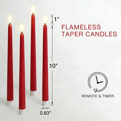 Ni-JASW Red Flameless Taper Candles with Remote, Battery Powered LED Candlesticks Flickering Set of 4