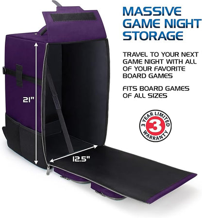 ENHANCE Collector's Edition Board Game Backpack - Reinforced Rigid Board Game Storage with Padded Shoulder Straps Carrying Handle and Accessories Pockets for Dice Card Games More (Dragon Purple)