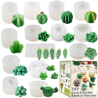 Funshowcase Cactus and Succulent Plant Silicone Molds Set for Epoxy Resin Soap Candle Wax Polymer Clay Concrete Plaster Fondant Cake Decor Chocolate with Beginner Tutorials