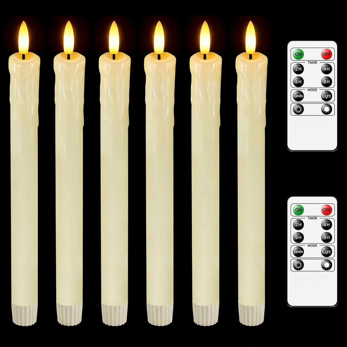 Lezonic Flameless Taper Candles with Remote Timer, Real Wax Battery Operated Flickering LED Fake Candles for Dining Table Centerpiece Wedding Christmas Mantel Decor, 0.8 x 9.5 inch