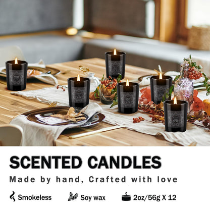 12-Pack Scented Candles Gift Set, 2oz Soy Wax Aromatherapy Candles with 6 Assorted Fragrances, Hand Poured Natural Essential Oil Jar Candles for Home Office Yoga Decor, Birthday Christmas Mother's Day
