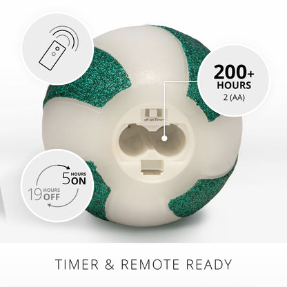 Luminara - Flameless Holiday Crystal Beads Glitter Sphere Candle - Candy Cane Green- Pack of 1-4x4.25 - Auto Timer Built-in 5-Hour Timer Indoor Use