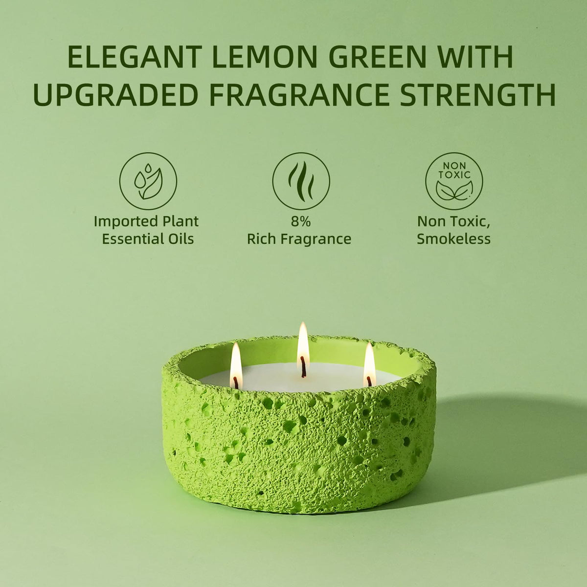 Viyffo 20oz Large Scented Candle - Lemon & Sage, 3 Wick Home Scented Candle, Non Toxic Soy Candle for Women and Men, Lemon Green Textured Ceramic Jar, Luxury Fragrance, Fresh Home Décor & Gift