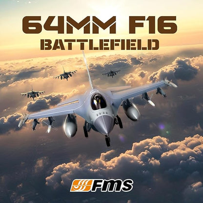 Fms Rc Planes for Adults EDF Jet Remote Control Airplane Fighting Falcon 64mm F16 Battlefield Gray 6 Channel Hobby Rc Airplanes PNP (No Radio Battery Charger)