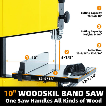 Woodskil 10 Inch Dual Speed Band Saw with Stand, 4.3A 2360/3000 FPM Benchtop Bandsaw with Quick Tension System & Quick Tool-Free Doors for Hard & Soft Woodworking, DIY
