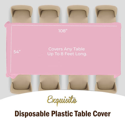 Exquisite Party Solids 6-Pack Premium Plastic Tablecloth 54in. x 108in. Rectangle Plastic Table Cover - Pink