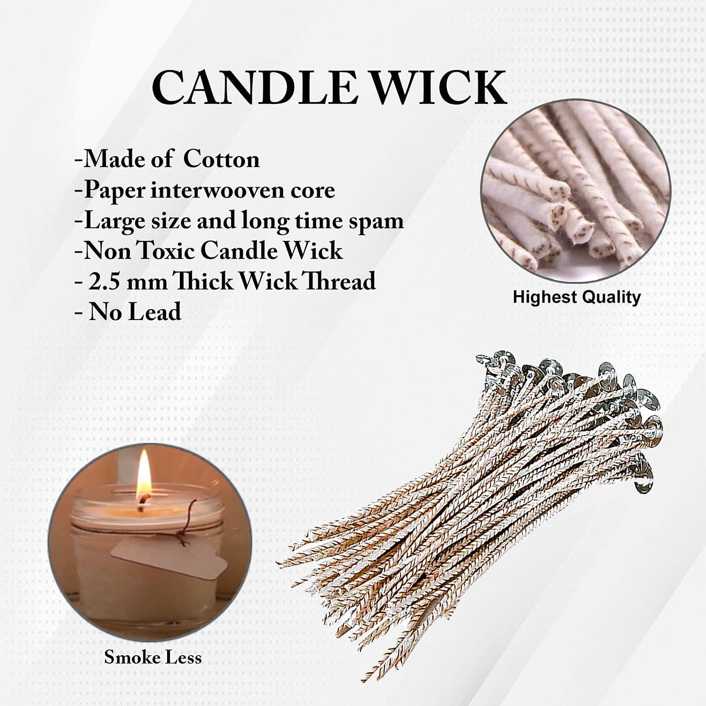 100pcs ECO 4 Wicks for Soy Candles, 6 Inch Pre-Waxed With Base for Candle Making, Thick