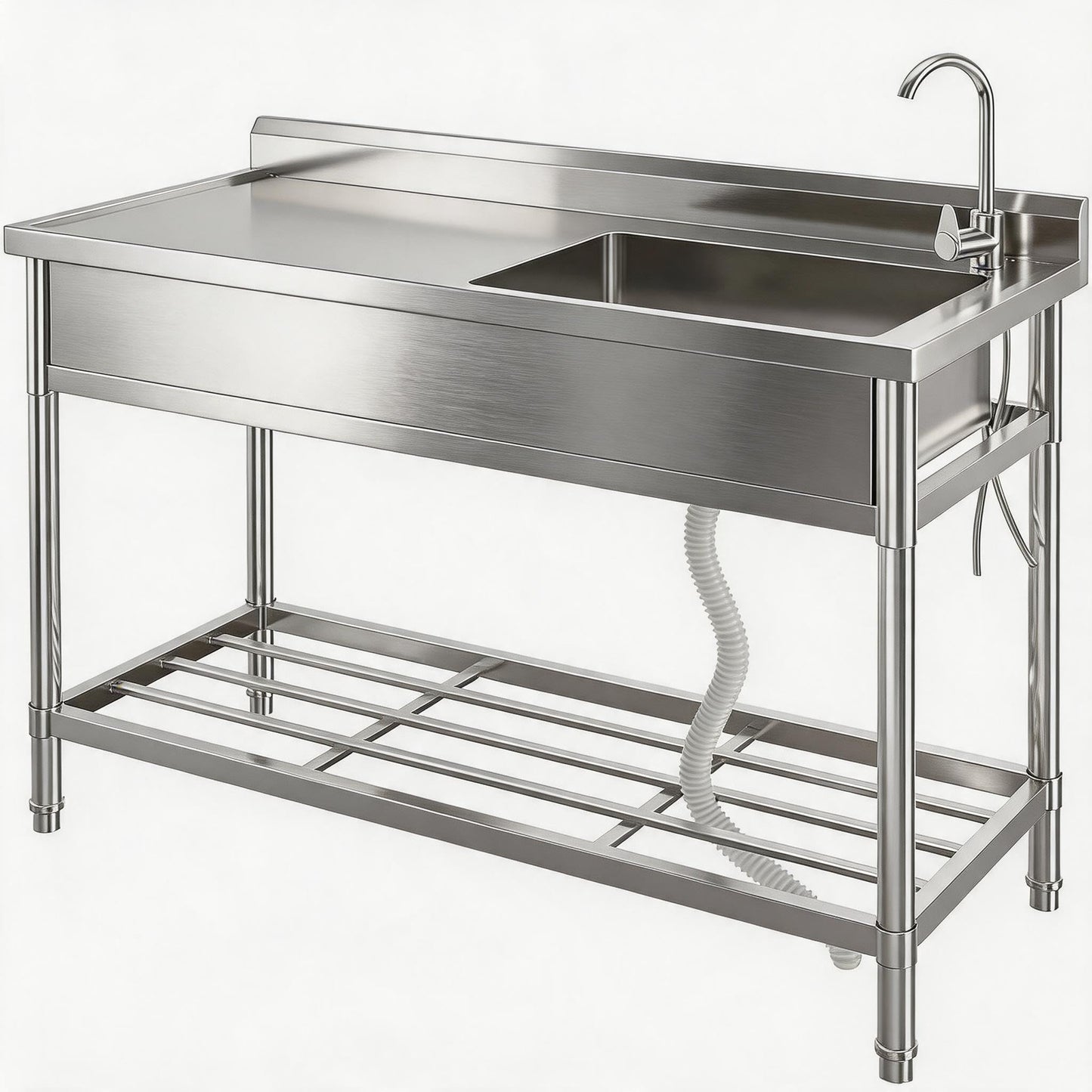 Stainless Steel Utility Sink, 47" x 20" x 37" Free Standing Single Bowl Sink with Faucet, Legs, Cold and Hot Water Pipe for Laundry, Kitchen, Garage, Outdoor, Garden, Heavy-Duty, Easy to Clean