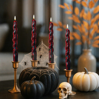 Zhengmy 4 Pcs Black Bleeding Candles Christmas Goth Decor Vampire Tears Spiral Taper Candle Blood Drip Spooky Gothic 7 Inch Twisted Dinner Candlestick for Party Table Decor