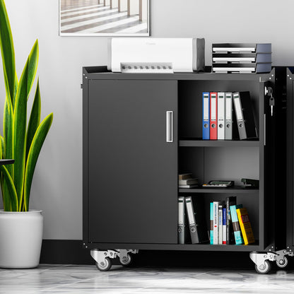 LCAOPC Metal Storage Cabinet with Wheels - Lockable, Rolling Tool Cabinet for Home, Office, Garage & Workshop - Black