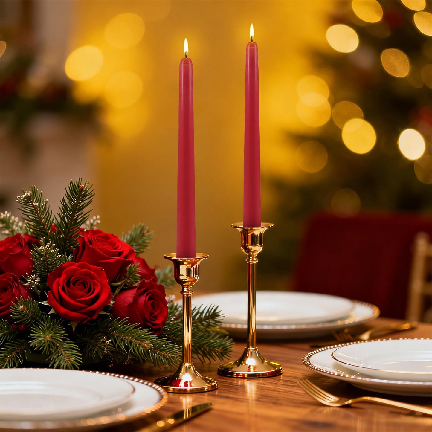 12Pack Red Taper Candles-10 inch Unscented and Dripless Dinner Candles, 8-9 Hours Burn Time, Hand Poured Tall Candlesticks-Ideal for Home Decor Weddings, Dinner Parties, Christmas Candlesticks