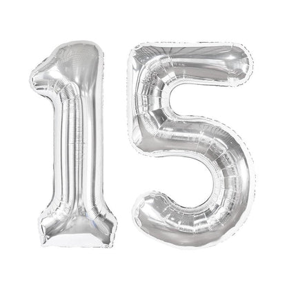 Silver Number 15 Balloon 40 inch, 15 Number Balloons, 15th Silver Birthday Decorations for Girls Boys Kids, 15 Year Old Silver Party Supplies