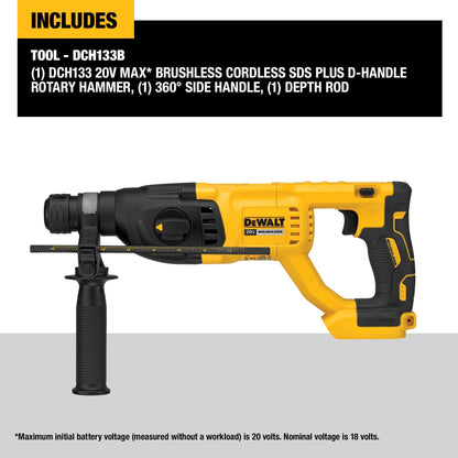 DEWALT 20V MAX SDS Plus 1 Inch Cordless Rotary Hammer with D-Handle, Bare Tool Only (DCH133B)