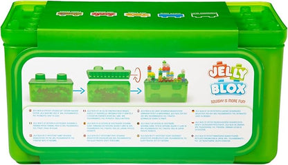 Jelly Blox Stash 'N Stack 2-in-1 Storage Case with 30 Blocks | Toddler &amp Preschool Building Blocks Kids Can Squeeze &amp Stretch | MESH ACCREDITED | Safety Tested &amp Ouch-Free | Sensory Play T
