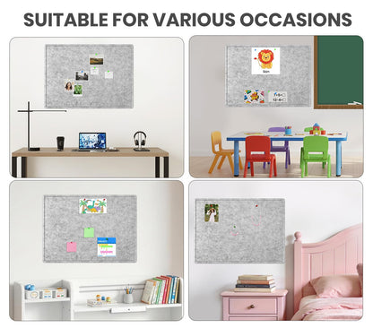 Large Bulletin Board, 72 X 48 inches Cork Board with 30 Pushpin, 6' x 4' Felt Cork Board Notice Pin Board, Self-Adhesive Vision Board Mood Board Foldable Photo Board for Wall - Silver Gray
