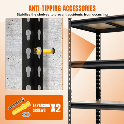 Big RED Storage Shelving Unit, 5-Tier Adjustable Storage Shelves, Heavy Duty Metal Garage Shelves/Utility Rack for Kitchen, Pantry, Basement- 3,000lb Capacity, Black, 72" H x 48" W x 24" D