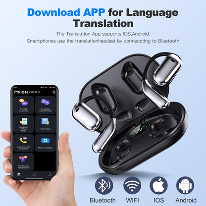 Real-Time AI Translation Earbuds, Open-Ear Audifonos Traductores Inglés Español Two-Way Translator Headphones, Bluetooth Wireless Earhooks for Business, Travel, Learning, Meetings (Light Beige)