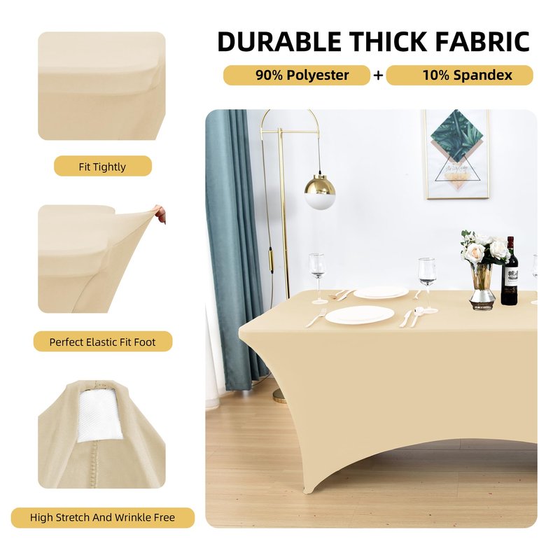 ZarzaaSik 2-Pack 4ft Spandex Table Covers for Rectangular Folding Tables - Wrinkle Resistant Stretch Tight Table Cloths - Ultimate Fitted Table Protector for Parties, Banquet, and Wedding