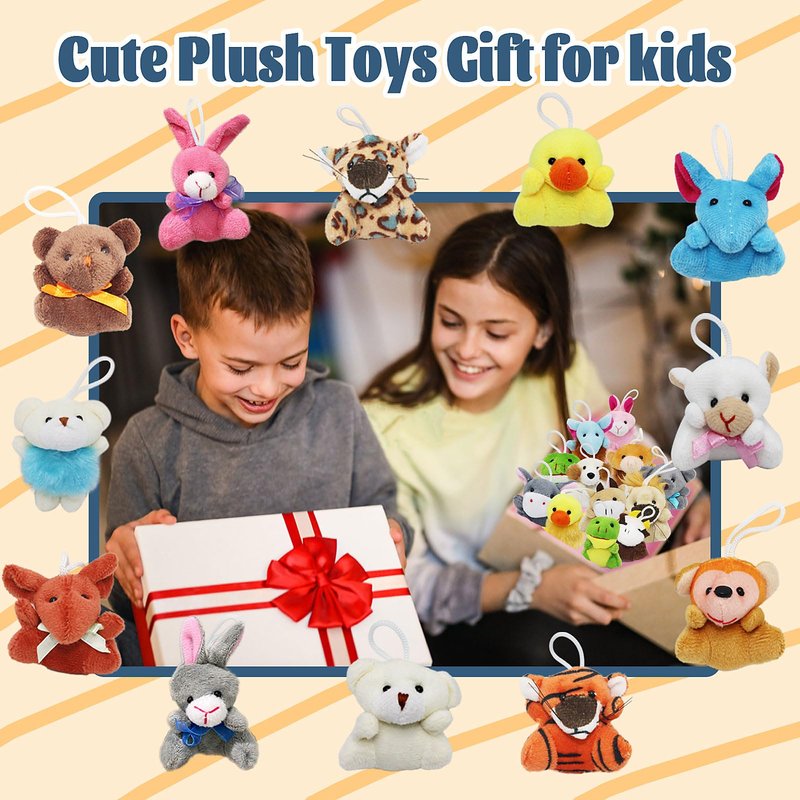 VEALIZUU 24 Packs Mini Plush Animals Toys, Animals Keychain Charms for Kids, Small Stuffed Animal Bulk for Kids, Easter Party Favors, Easter Basket Stuffers, Carnival Prizes, School Gifts