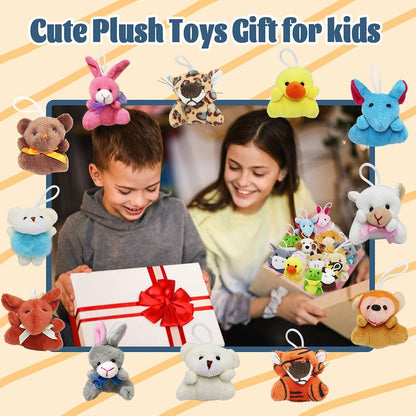 VEALIZUU 24 Packs Mini Plush Animals Toys, Animals Keychain Charms for Kids, Small Stuffed Animal Bulk for Kids, Easter Party Favors, Easter Basket Stuffers, Carnival Prizes, School Gifts