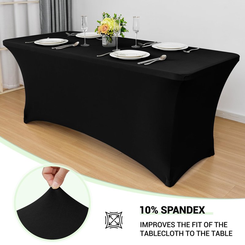 Obstal 8ft Stretch Spandex Table Cover - 4 Pack Universal Rectangular Fitted Tablecloth Protector for Wedding, Banquet and Party, Black