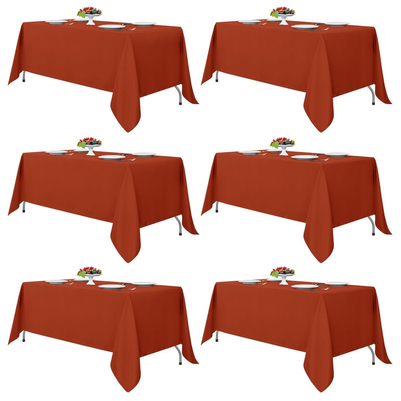 Fitable Rust Table Clothes for Rectangle Tables, 6 Pack - 90 x 132 Inch - Reusable and Elegant Fall Tablecloths, Polyester Fabric Table Covers for Wedding, Party, Banquet, Formal Events