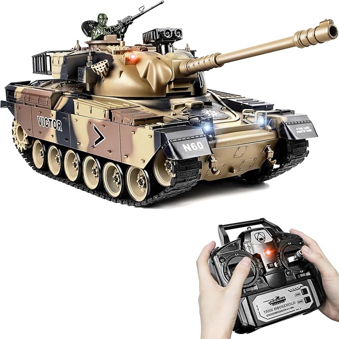 1:18 RC Tank 2.4Ghz US M60 Remote Control Tank Model Toys Battle Army Toy with Recoil Smoke Sound and Lights Military RC Vehicle for Adults and Kids That Shoots BBS