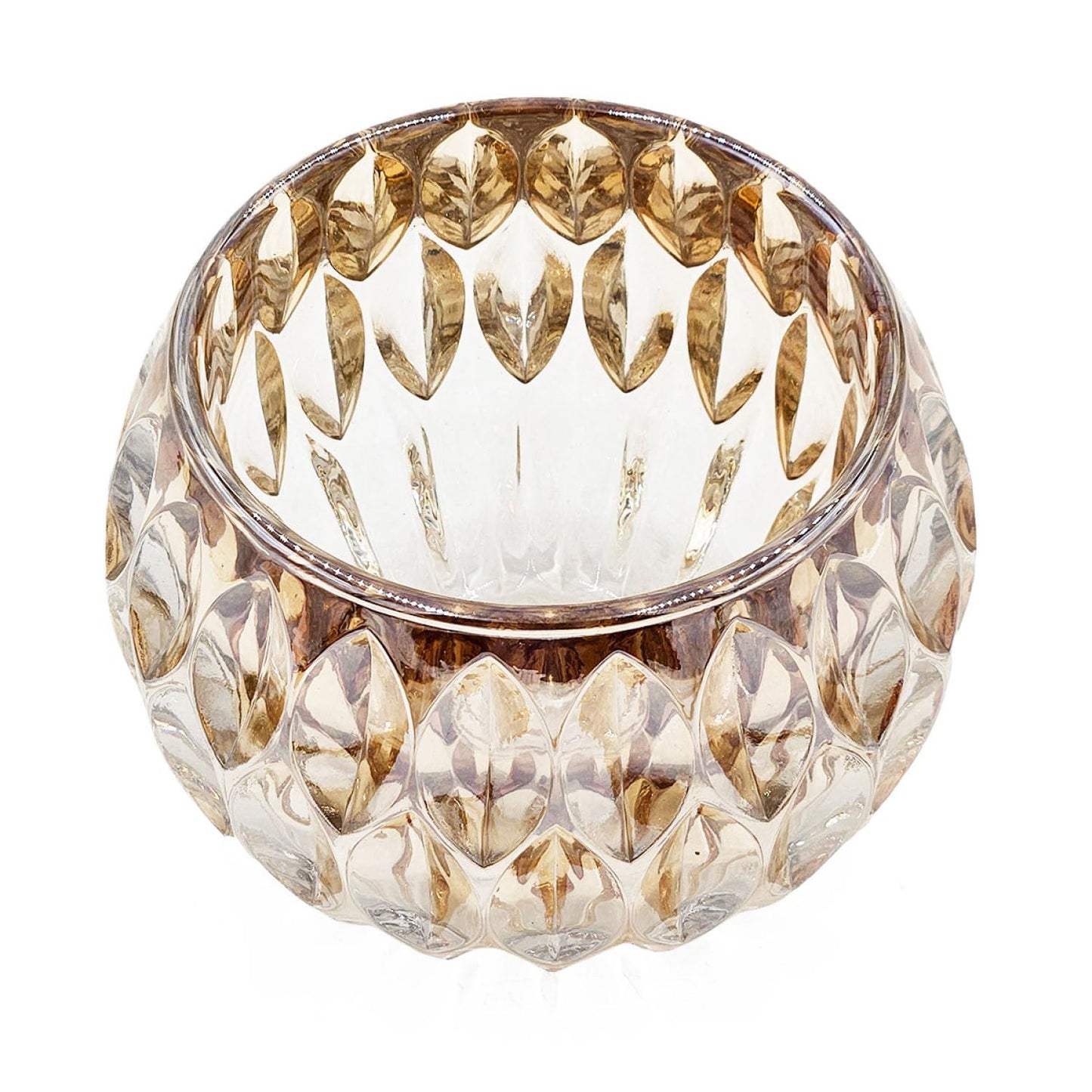 Shiny Amber Oval Cutout Glass Candleholder, 4 Pack
