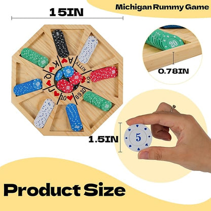 Michigan Rummy Board Game Deluxe Se tPerfect Blend of A Royal Game of Hearts Rummy Poker Wooden Tripoley Board Game Betting Bluffing Game Classical Family Card Game for 100 Chips (Log -Medium)