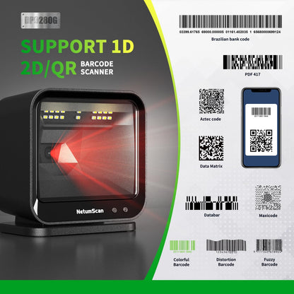 NetumScan USB Barcode Scanner, Automatic Hands-Free 1D 2D QR Code Reader, Plug-and-Play for POS Systems, Retail, Warehouse & Inventory Management - DP9280G(NS)