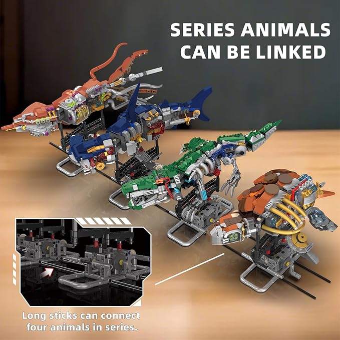 Mechanical Shark Building Set with Lights Rotatable Link Components &amp Display Stand STEM Building Set for Boys 8-14 Home Office Decor for Adults Mechanical Enthusiasts（631PCS）