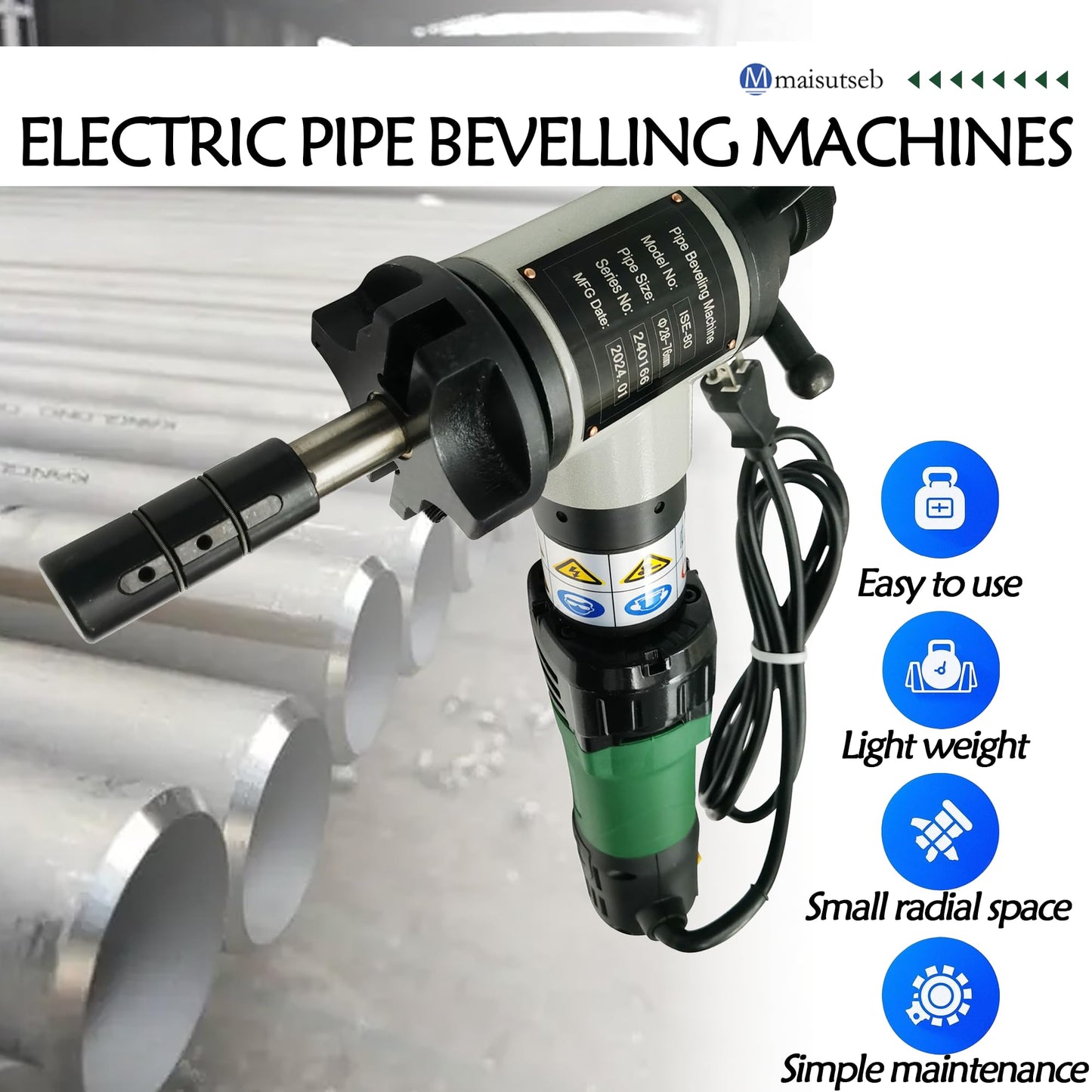 Maisutseb Electric Inner Swelling Pipe Beveling Machine 220V 1200W Stainless Steel Handheld Chamfering Machine for Dia 1.1"-3.0" Pipe Cutting Bevel Welded Connections
