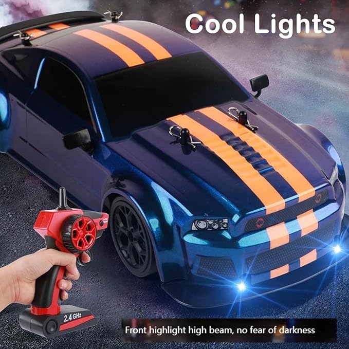 RC Drift Car 1:14 4WD 30KM/H High Speed RC Racing Car 2.4GHz Remote Control LED Lights 2 Batteries Race &amp Drift Tires for Adults (Blue)