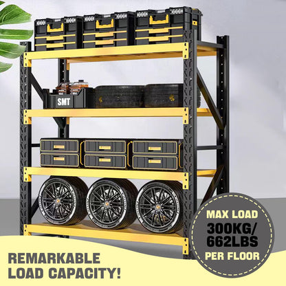 5000lbs Load Capacity,Heavy Duty 4-Tier Steel Shelving Unit, Adjustable Industrial Storage Rack for Garage Warehouse Workshop(Yellow and Black, W78.74*D23.62*H78.74)