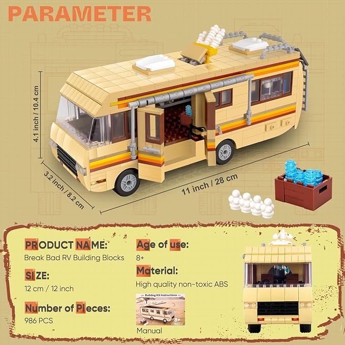 Camper for Break Bad Rv Building Set Creative Camper Van Building Blocks Merchandise DIY Technic Building Set Toy Building Bricks Kit for Ages 8-14(986 Pieces)