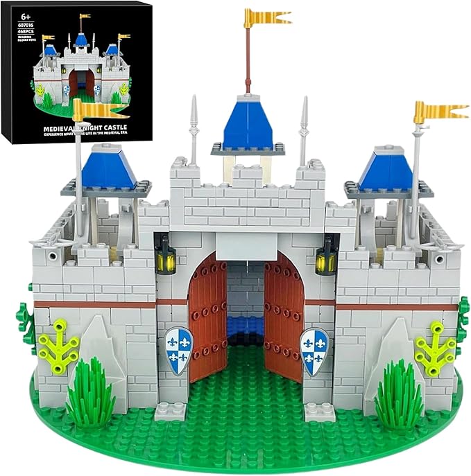 Usoway Medieval Knight Castle Building Blocks SetComes with 12 Knights FiguresCompatible with Lego Medieval Town Square Toysfor Adult and Children Ages 6+ 607016