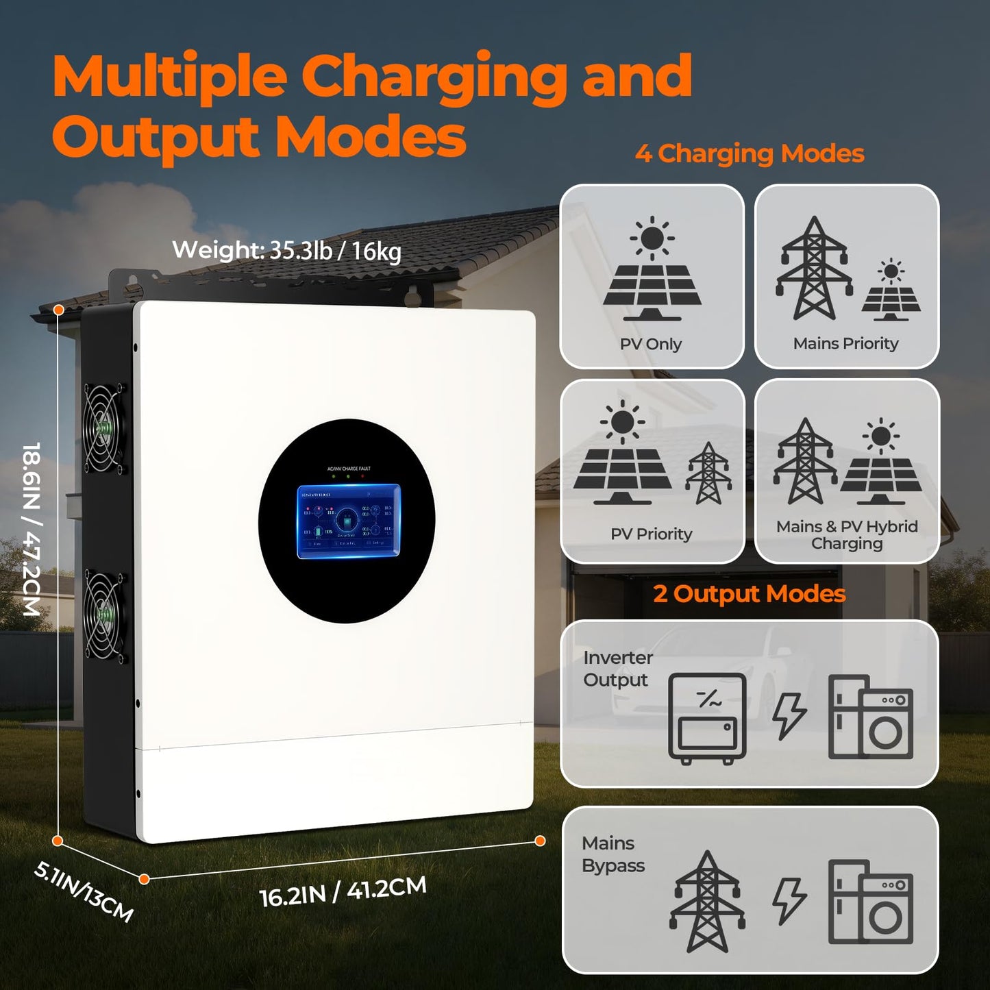 AuraSolar 8000W Hybrid Solar Inverter 48V DC to 120V/240V AC Split Phase, Pure Sine Wave Inverter Built-in MPPT 120A Charge Controller, Power Converter for Home Backup Off Grid Solar System