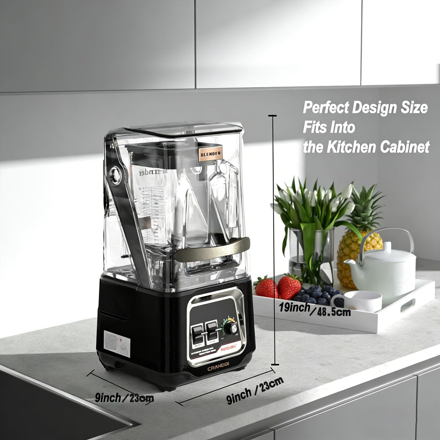 CRANDDI Commercial Blender, 2200W Countertop Blenders with Removable Shield, Quiet Smoothie Blender for Shakes and Ice Crushing, 52oz, 38000 RPM Professional Blenders for Kitchen, K80 (Black)