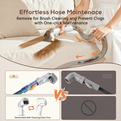 Portable Carpet & Upholstery Cleaner Machine, 15Kpa Strong Suction & Handheld Spot Cleaner Machine for Couch, Sofa, Car, Pet Stains, Furniture Cleaner with Cleaner Solution and Self-Cleaning System