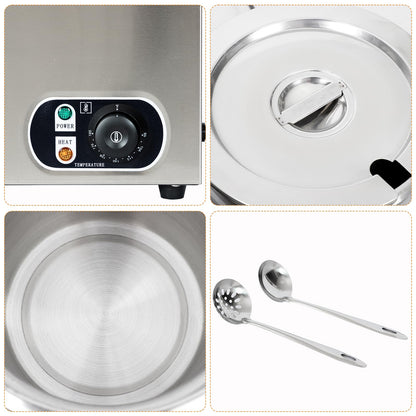 CTJ Electric Soup Warmer Two 7.4QT Nacho Cheese Warmer 304 Stainless Steel Commercial Food Warmer 86°F~185°F Adjustable, with Drain Faucet, Steam Table for Catering Restaurant Buffet