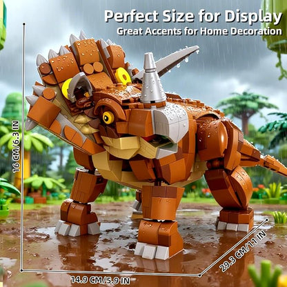 MENTOJOY Dinosaur Building Blocks Set - 729 Pcs Triceratops STEM Toy with Movable Parts Educational Gift for Boys Ages 8-12