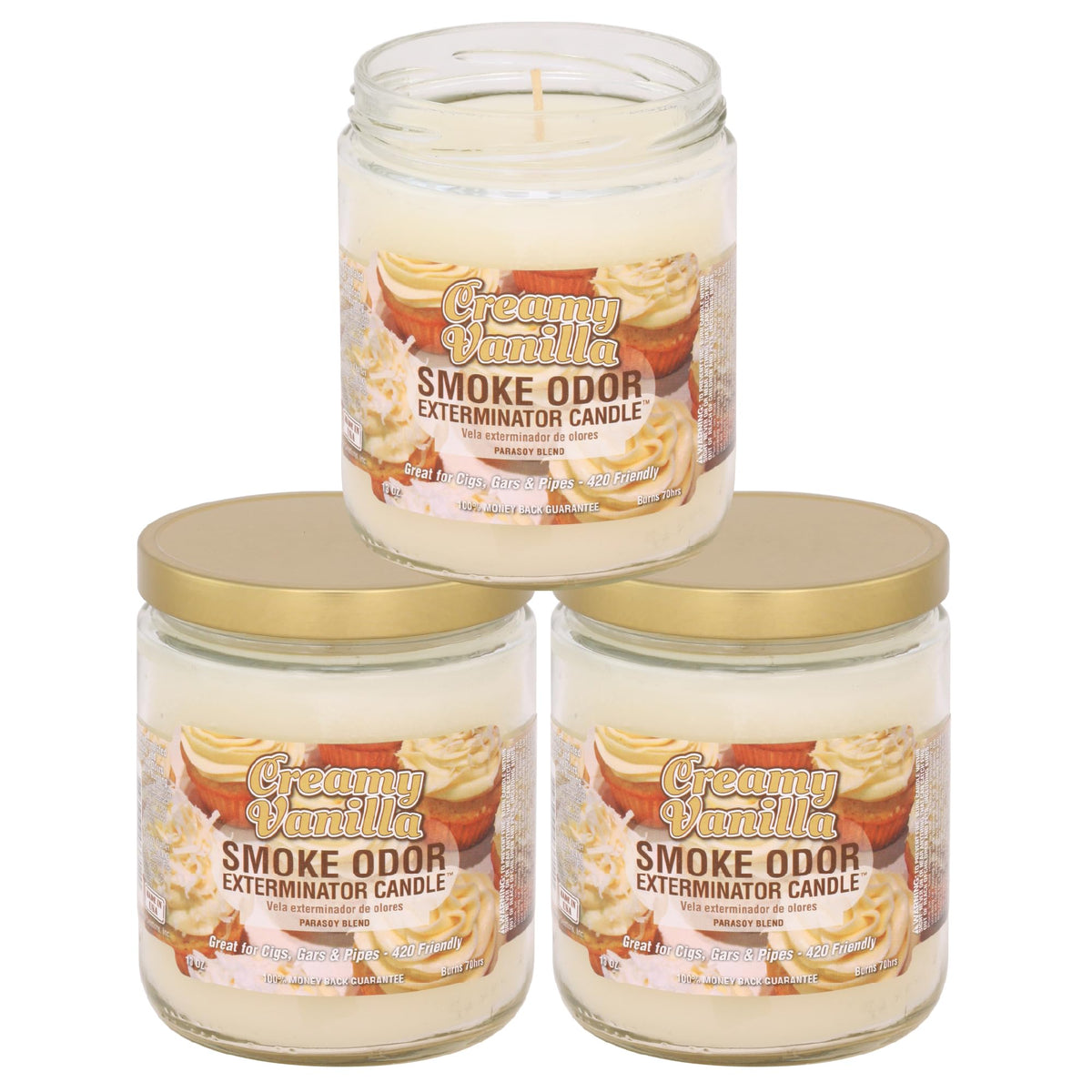 Smoke Odor Exterminator 13 oz Jar Candles Creamy Vanilla, (3)
