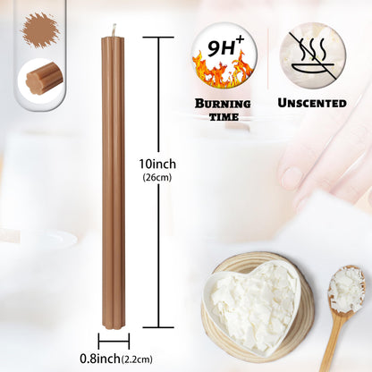 Unscented Taper Candles Dripless Long Brown Taper Candles Smokeless 10 Inch Roman Column Design Dinner Candlesticks for Home Decoration Holiday Gifts