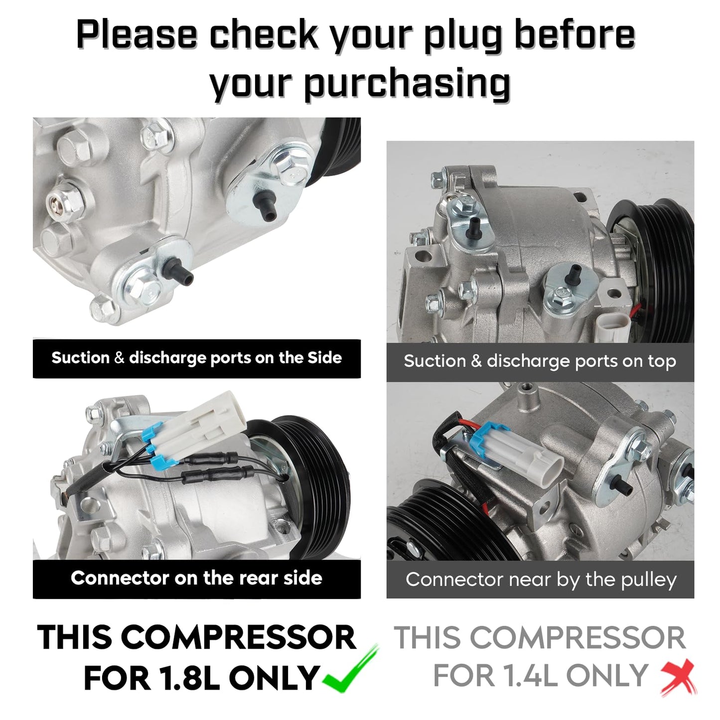 New AC Air Condition Compressor w/Clutch for 2013-2018 Chevrolet Sonic L4 1.8L 1.8 (NOT for 1.4L Engine; for manual temp control only), 29167C, 42699130
