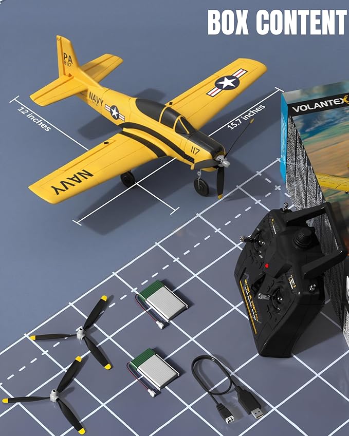 volantexrc RC Plane for Beginners 4CH WWII RC Airplane T28 Trojan with Aileron 2.4Ghz Remote Control Plane with Xpilot Self Righting&ampOne Key Aerobatic for Adults (761-9 RTF Yellow)